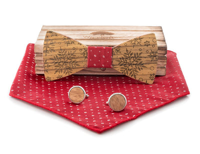 Holzfliege für Weihnachten in rot mit Schneeflocke als Motiv