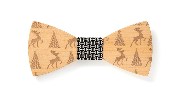 Schwarze Holzfliege mit Weihnachtsmotiven