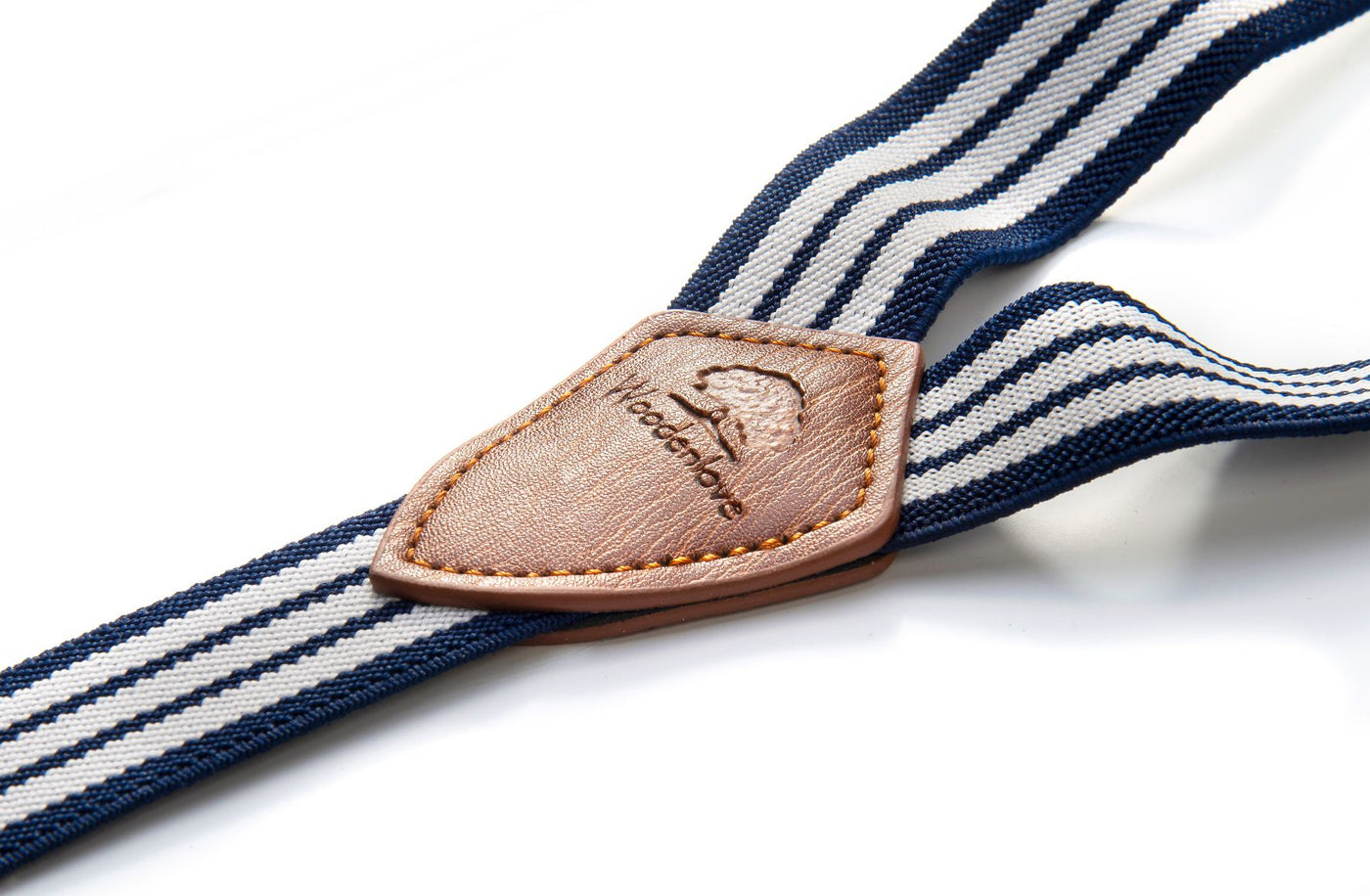 Blau gestreifte Hosenträger mit Logo Woodenlove