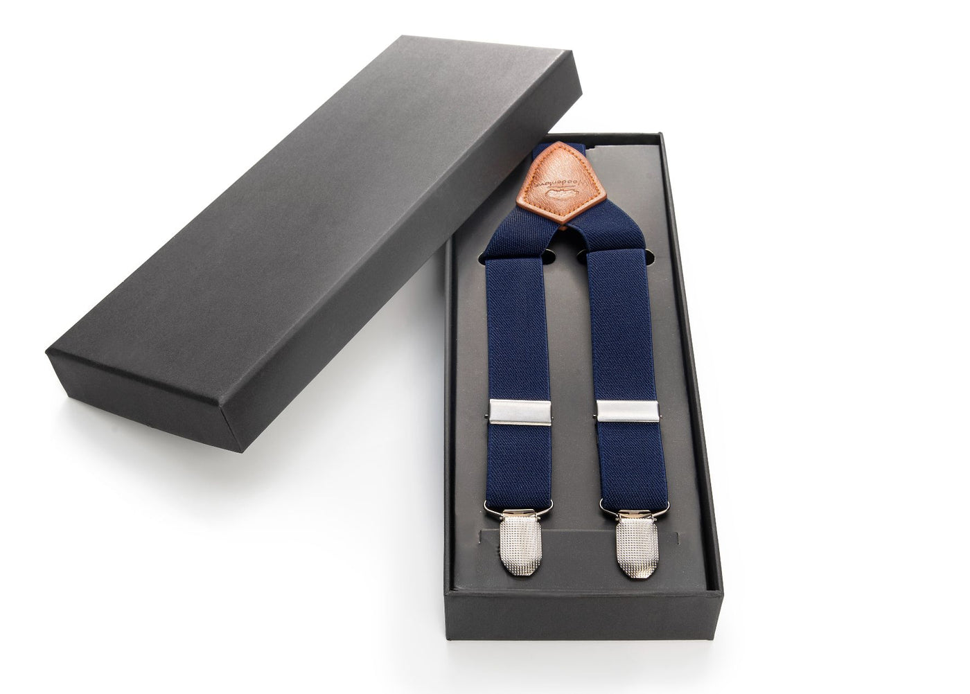 Blaue Hosenträger mit Verpackung Woodenlove