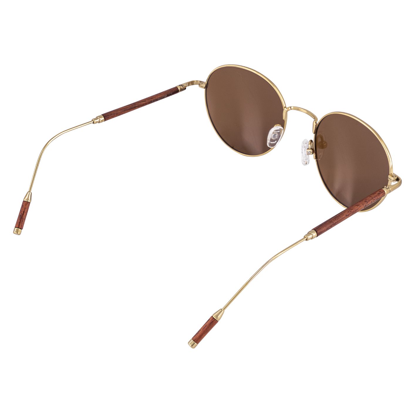 Hochwertige Sonnenbrille aus Titan und Rosenholz von Woodenlove mit Logo im Bügel