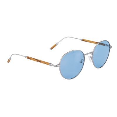 Sonnenbrille von Woodenlove mit blauen TAC Gläsern und Zebraholz